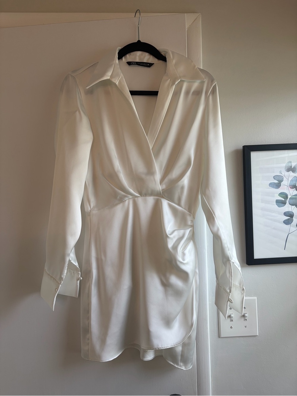 Zara White Satin Wrap-Style Collared Tunic